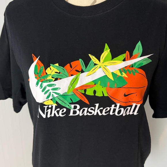 Nike Black Graphic Basketball Tee size Small Unisex Vintage Dri-Fit Floral - Picture 3 of 7